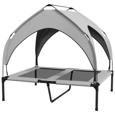 Hundebett mit Dach, atmungsaktiv, wasserabweisend, bis 30 kg, 91 x 76 x 89 cm, Hellgrau