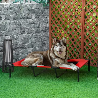Outdoor-Hundebett, erhöhter Stand, 122 cm x 92 cm x 23 cm , Rot + Schwarz