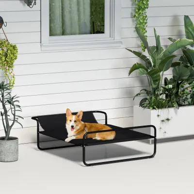 Hundebett, erhöhte Bauweise, Mesh-Bezug, Stahlrahmen, 29 x 91 x 69 cm, Schwarz