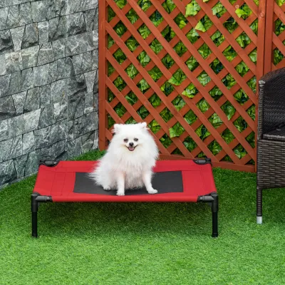 Hundebett erhöht für Hunde Katzen Haustiere 76 x 61 x 18 cm Rot und Schwarz