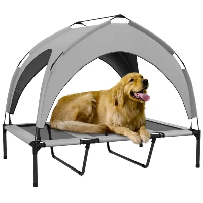 Outdoor-Hundebett, wetterbeständig, erhöhtes Gestell, 106 x 76 x 94 cm, grau