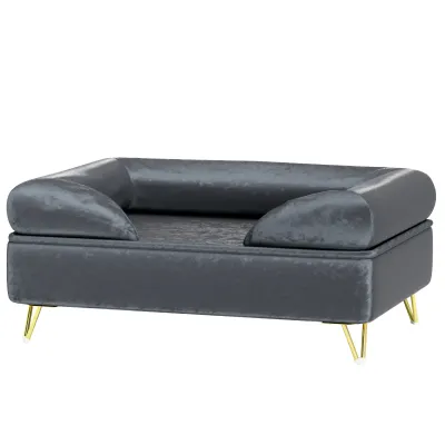 Hundesofa, Hundebett, waschbarer Bezug, für kleine Hunde bis 10kg, Holzrahmen, 76x53,5x34cm, Grau