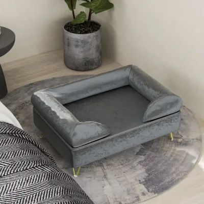 Hundesofa, Hundebett, waschbarer Bezug, für kleine Hunde bis 10kg, Holzrahmen, 76x53,5x34cm, Grau