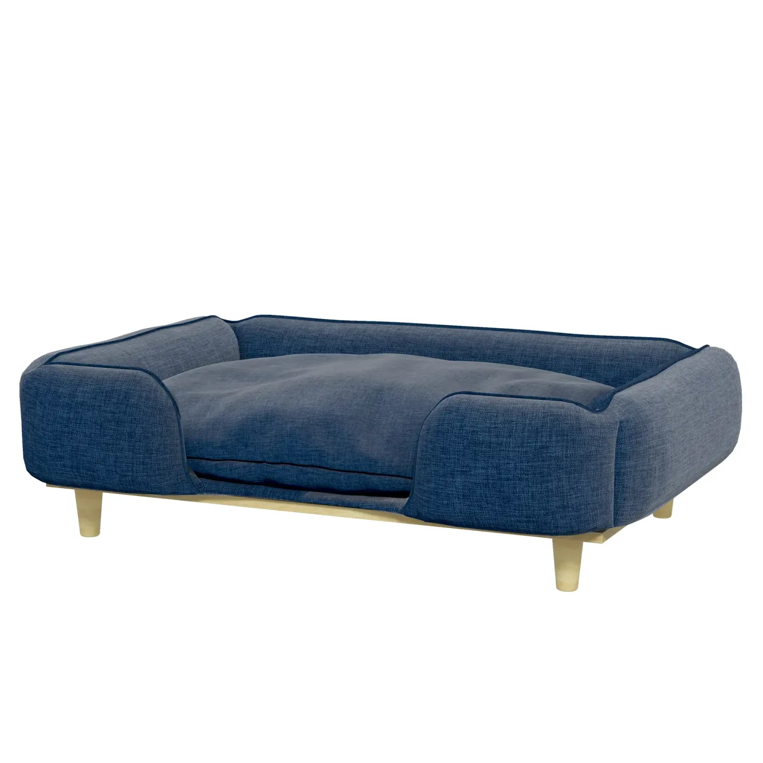 Hundesofa, Katzenbett, Haustierbett, abnehmbares u. waschbares Polster, Natur+ Dunkelblau 96 x 66 x 24 cm