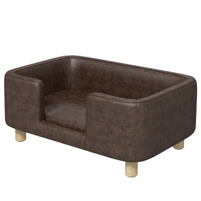 Hundesofa Hundekissen Katzenbett mit weichem Rand massiven Holzbeinen 74 x 48,5 x 31 cm Mikrofaserbezug in Schokolade
