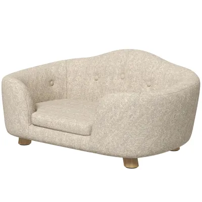 Haustiersofa Hundematte Hundebett Hundesofa Hundecouch Katzen Sofa mit Kissen Cremeweiss 70 x 47 x 30 cm