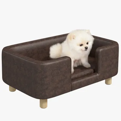 Hundesofa Hundekissen Katzenbett mit weichem Rand massiven Holzbeinen 74 x 48,5 x 31 cm Mikrofaserbezug in Schokolade