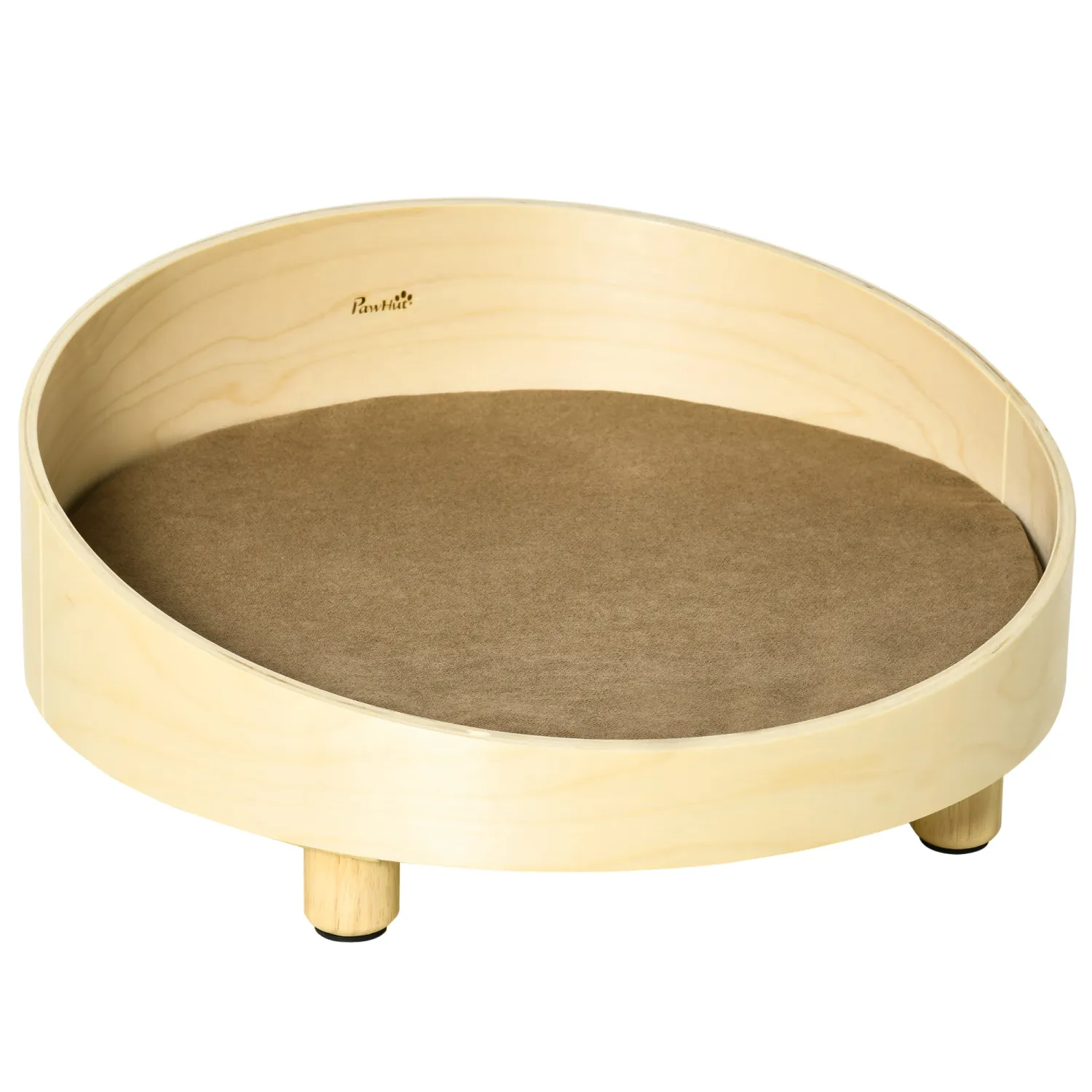 Hundebett, Katzenbett mit Schutzrand und Kissen, Holz+Hellbraun, Φ59 x 23,5 cm