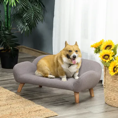 Hundesofa de Luxe im skandinavischen Stil, schlanke Holzfüsse, Stoffbezug 72 x 44 x 31 cm - Grau
