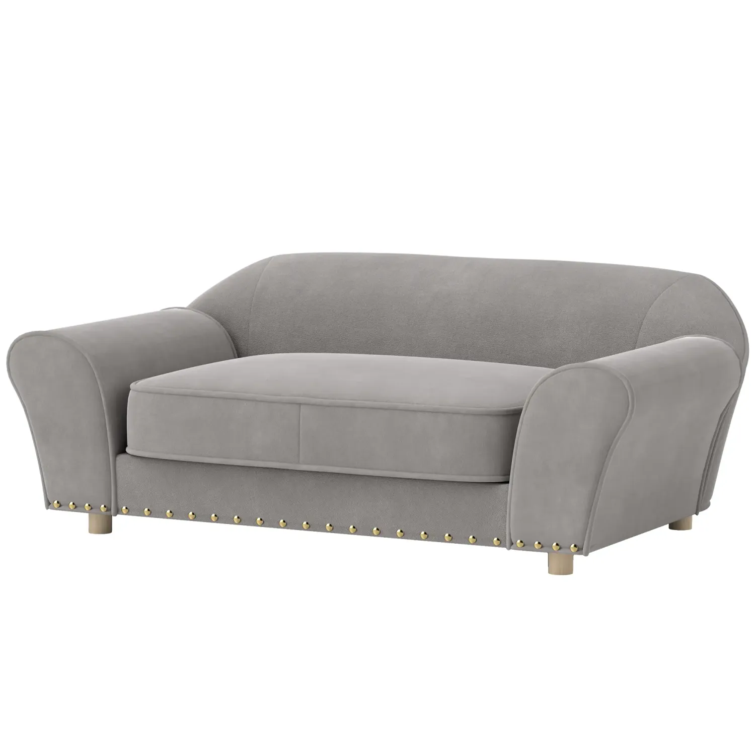 Hundesofa, Hundebett mit Nieten, dickes Kissen, abnehmbarer Bezug, rutschfeste Füsse, bis 10 kg, Grau