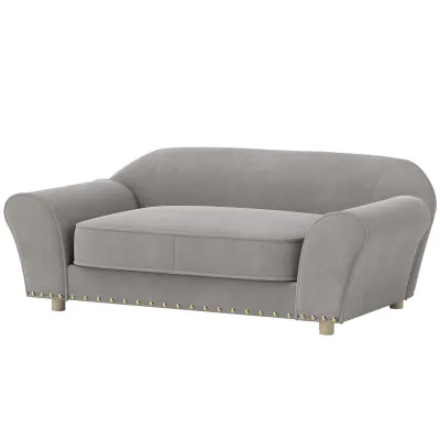Hundesofa, Hundebett mit Nieten, dickes Kissen, abnehmbarer Bezug, rutschfeste Füsse, bis 10 kg, Grau