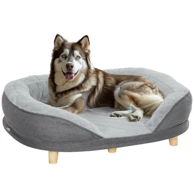 Hundebett für Hunde bis 25 kg, abnehmbarer Bezug, rutschfeste Füsse, 90 x 78 x 25 cm, Grau
