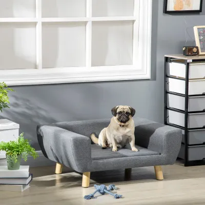 Hundesofa Katzensofa skandinavisches Design flauschiges Kissen Massivholzbeine 87 x 61 x 36 cm Grau