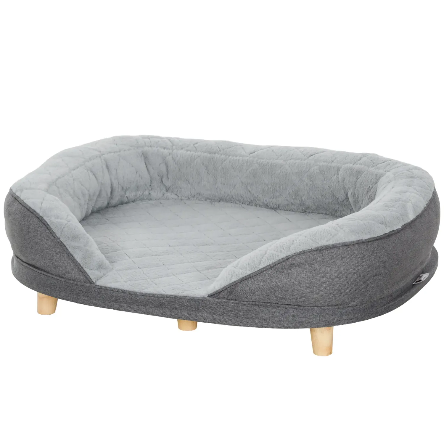 Hundebett für Hunde bis 25 kg, abnehmbarer Bezug, rutschfeste Füsse, 90 x 78 x 25 cm, Grau
