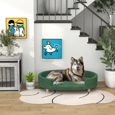 Hundesofa, Katzensofa, weiche Samtoberfläche mit abnehmbarem Kissen und Holzfüssen, 100L x 70B x 25H cm, grün
