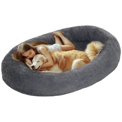 Hundebett, für Hunde und Menschen geeignet, waschbare Bezüge, zum gemeinsamen Ausruhen und Spielen, Dunkelgrau