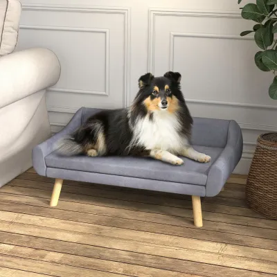 Haustiersofa Hundesofa, Skandidesign, abnehmbares Polster, Samtoptik, 102 cm x 58,5 cm x 42,5 cm, Grau + Natur