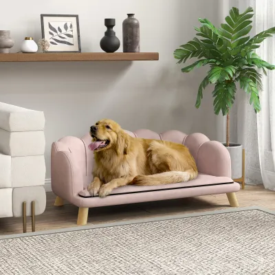 Hundesofa, Hundebett für Hunde bis 25 kg, robustes Holz, gepolstert, Rosa