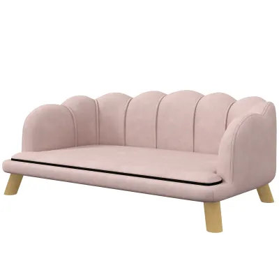 Hundesofa, Hundebett für Hunde bis 25 kg, robustes Holz, gepolstert, Rosa