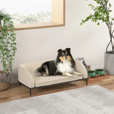 Hundesofa Hundebett abnehmbarer Kissenbezug 101,5 x 62 x 34,5 cm cremeweiss