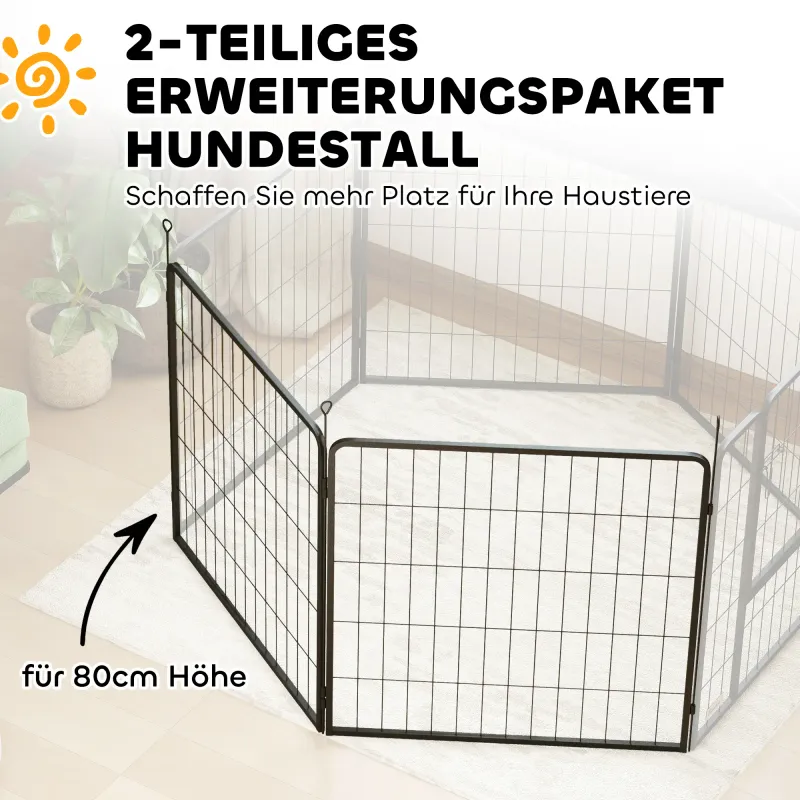 2er-Set Erweiterungs- und Ersatz-Elemente für Hundegitter, Welpenauslauf, Schwarz 80 x 80 cm