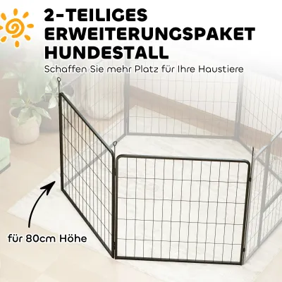 2er-Set Erweiterungs- und Ersatz-Elemente für Hundegitter, Welpenauslauf, Schwarz 80 x 80 cm