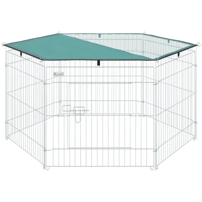 Modular steel pet pen 6 panels Ø120x60cm + door, grey/green, cover