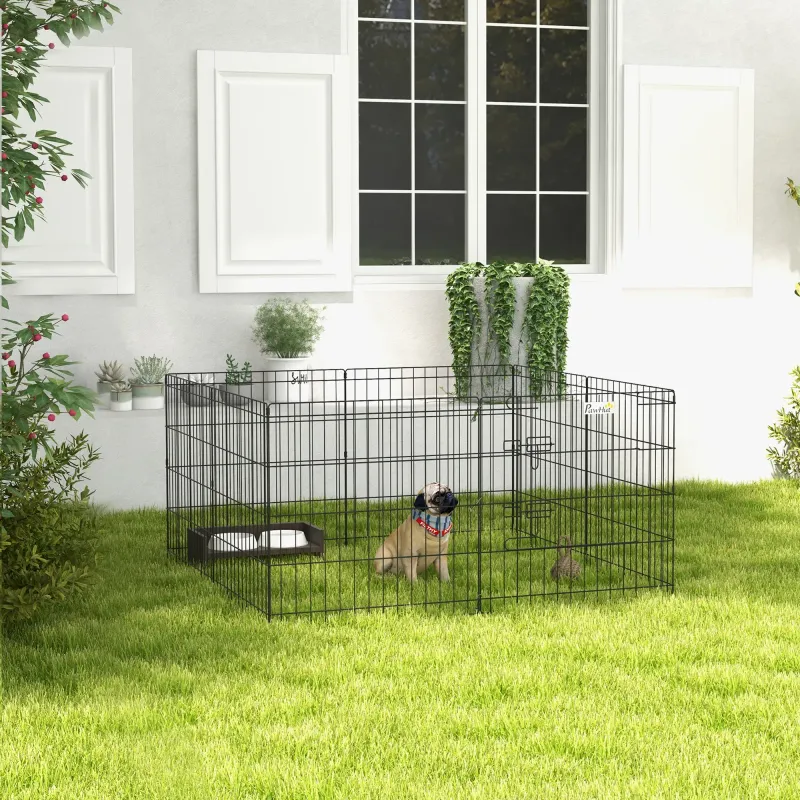 Modulares Gehege für Hunde/Kaninchen 8 Paneele, klappbar, 61x61 cm, schwarz