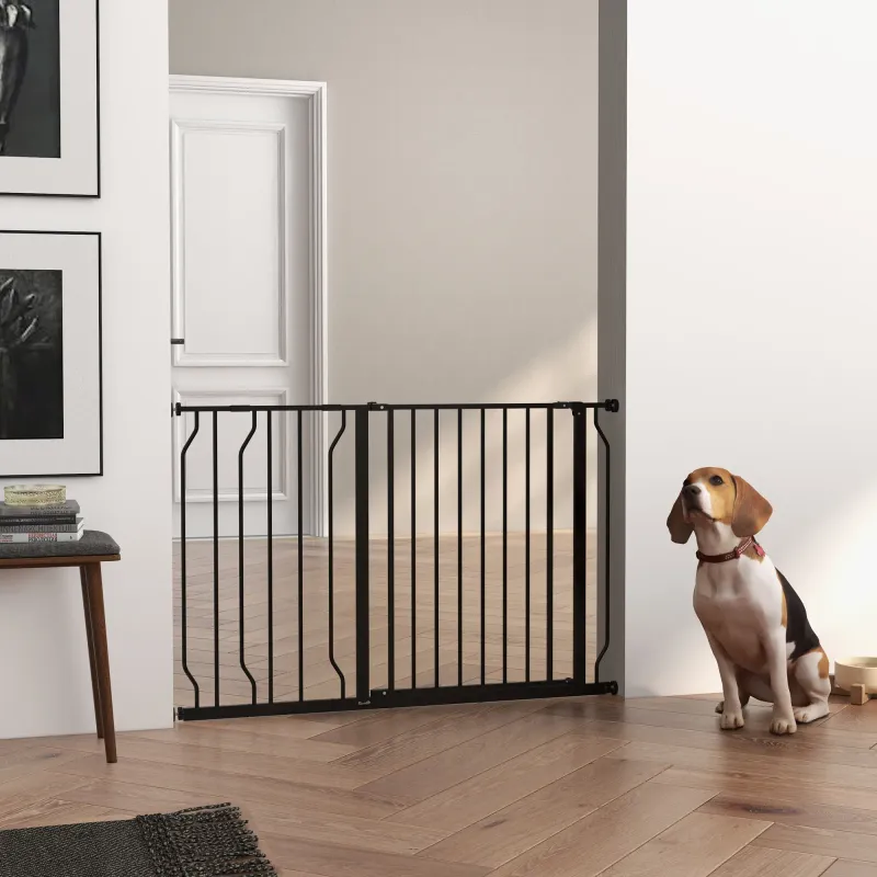 Hunde-Absperrgitter, 75–115x76 cm, schwarz, Klemmmontage, Stahl/ABS, verstellbar