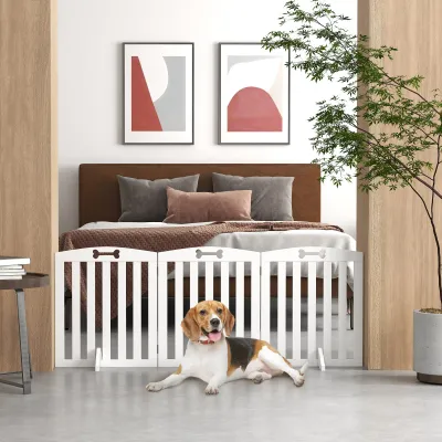 Freistehendes Hundegitter 155x30x61 cm, klappbar, weiss, mit Stützfüssen