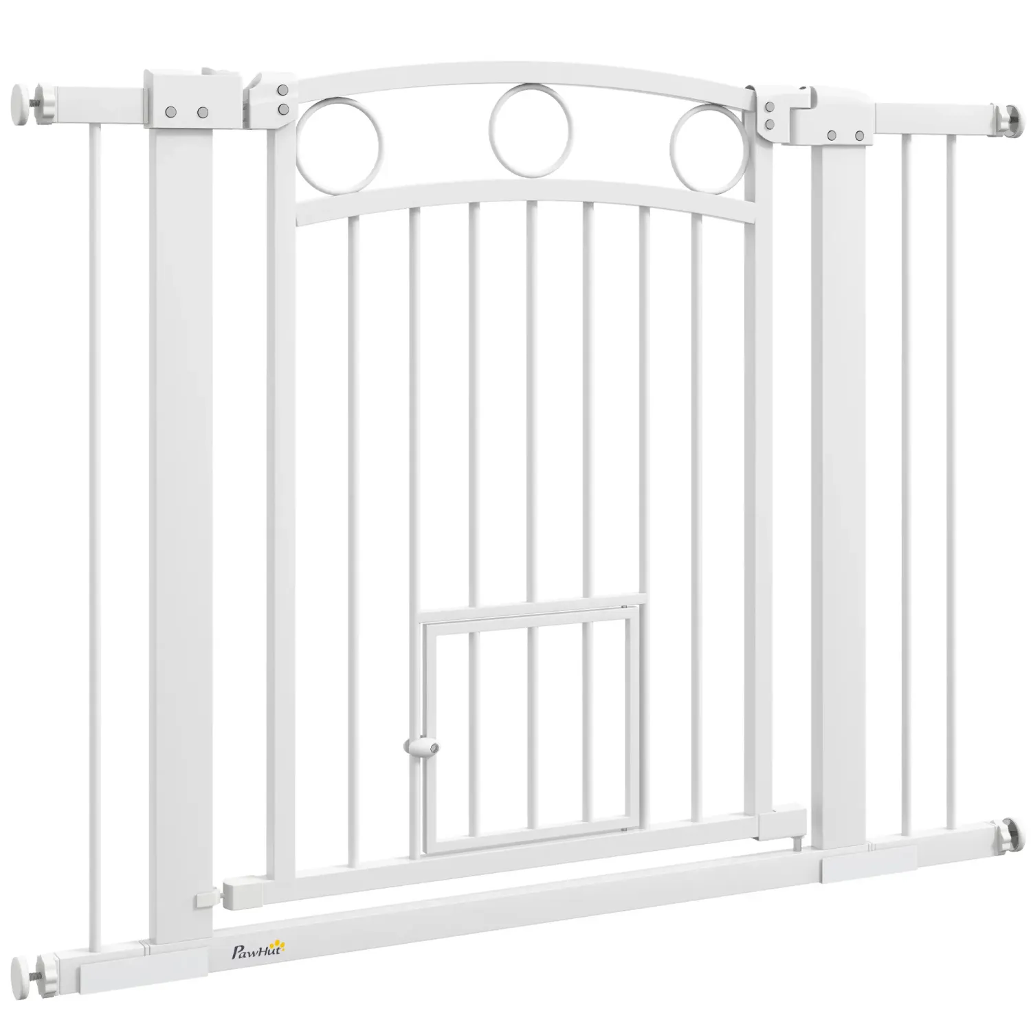 Hunde-Absperrgitter Hundegitter, verstellbar 76-104 cm, mit Katzentür, Weiss