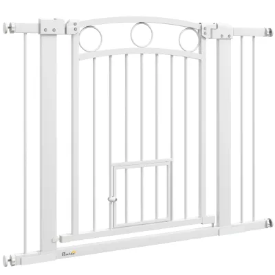 Hunde-Absperrgitter Hundegitter, verstellbar 76-104 cm, mit Katzentür, Weiss