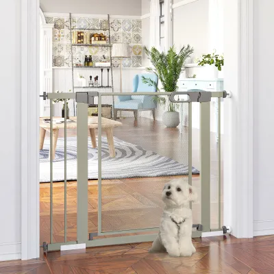 Hundegitter grau, 75–103 cm, selbstschliessend, Doppelverschluss, Treppenschutzgitter