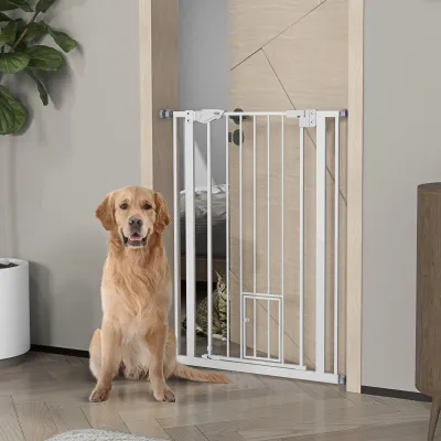 Hundegitter 104H cm, weiss, automatische Schliessung, Doppelverriegelung, ohne Bohren