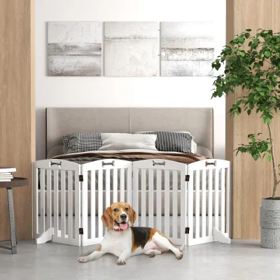Freistehendes Hundegitter 4 Paneele, 207,5x30x61 cm, weiss, klappbar, mit Stützfüssen,