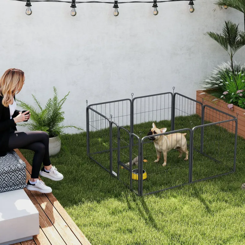 Welpenauslauf Hundegitter Kleintiergehege 8-teilig, 60 cm, schwarz, Stahl, modular, faltbar