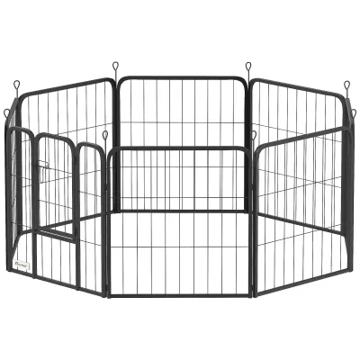 Welpenauslauf Hundegitter Freilaufgehege 8-teilig, modulares und faltbares Stahl mit Tür für Innen- und Aussenbereich 60 cm Schwarz