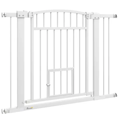 Hundegitter, Hundesicherheitsgitter Doppelverriegelungssystem mit Katzentür Breite 76-104 cm weiss