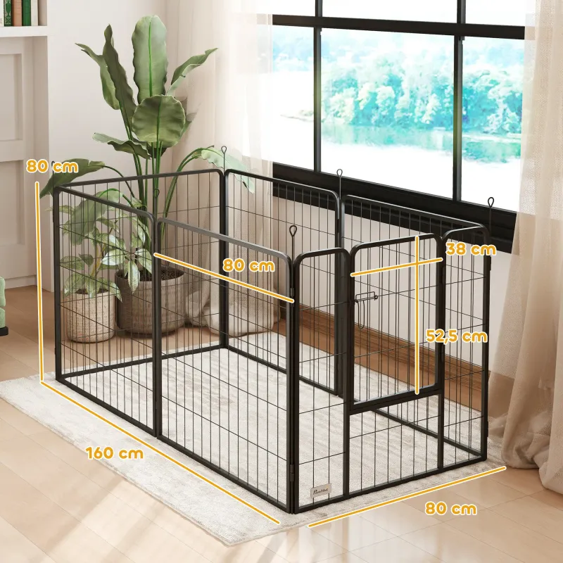 Welpenauslauf Haustiergehege 6 Paneele, 80 cm, grau, Stahl, faltbar, modular