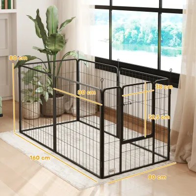 Welpenauslauf Haustiergehege 6 Paneele, 80 cm, grau, Stahl, faltbar, modular