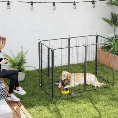Welpenauslauf Haustiergehege 6 Elemente, 100 cm hoch, schwarz, Stahl, faltbar, modular