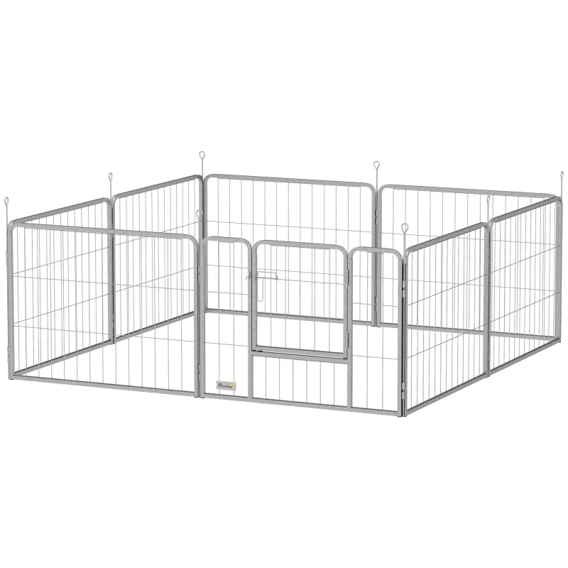 Welpenauslauf Haustiergehege 8 Paneele, 60 cm hoch, rostfreier Stahl, faltbar, modular