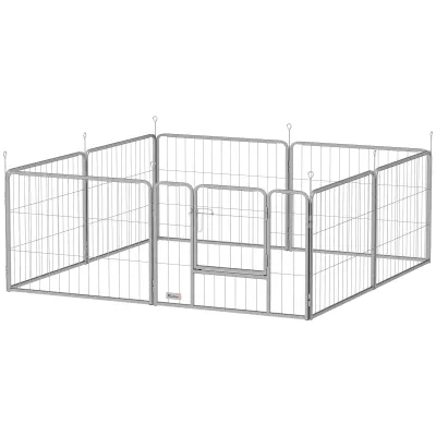 Welpenauslauf Haustiergehege 8 Paneele, 60 cm hoch, rostfreier Stahl, faltbar, modular