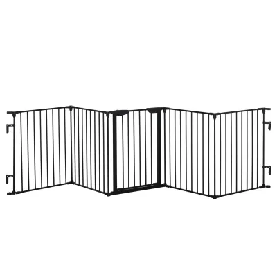 2-in-1 Absperrgitter, Welpenauslauf, faltbar, Kaminschutzgitter, 300 x 3 x 74,5 cm, Schwarz