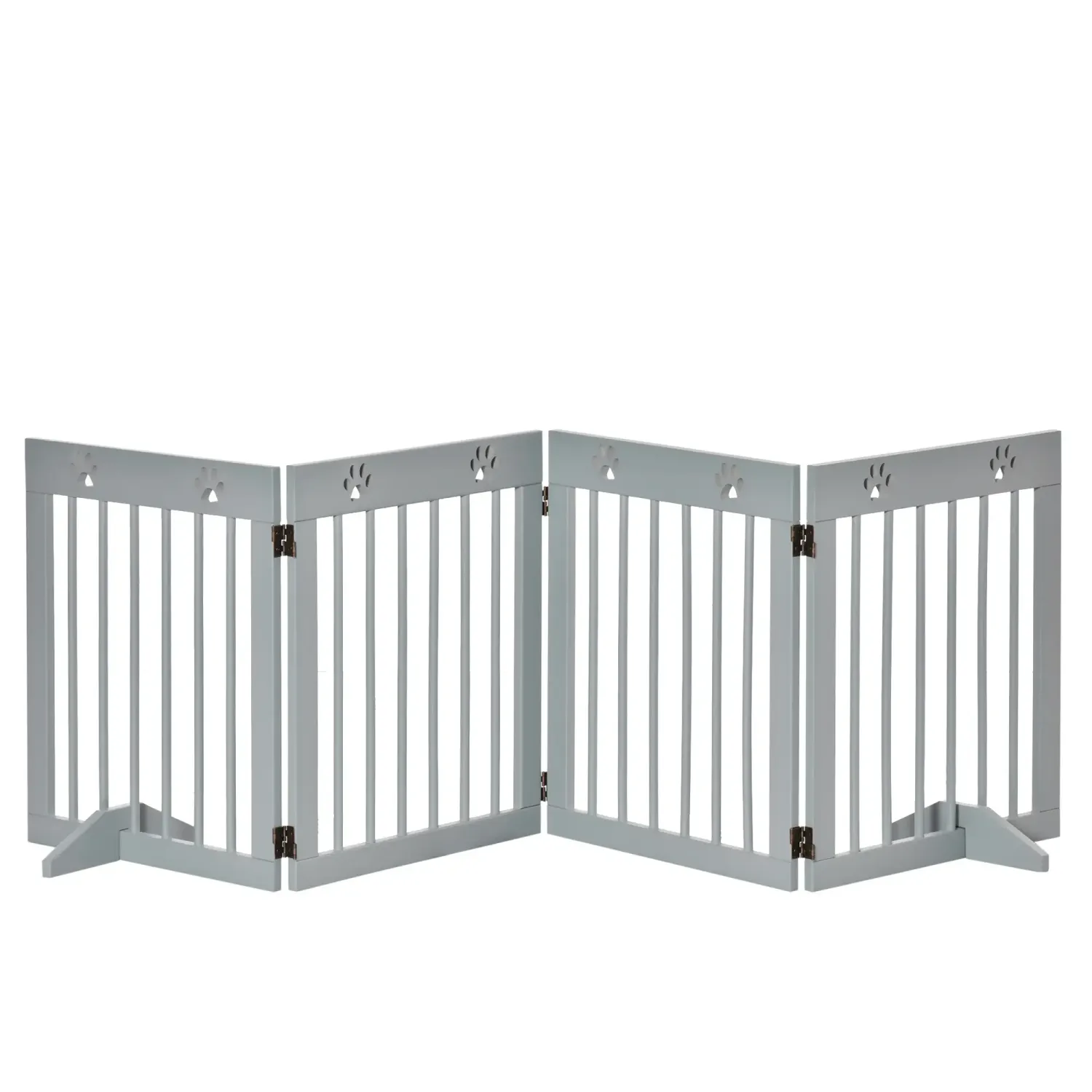 Hunde-Absperrgitter, Hundegitter, beidseitig faltbar, Pfotenmuster, abnehmbare Füsse, Hellgrau 204L x 30B x 61H cm