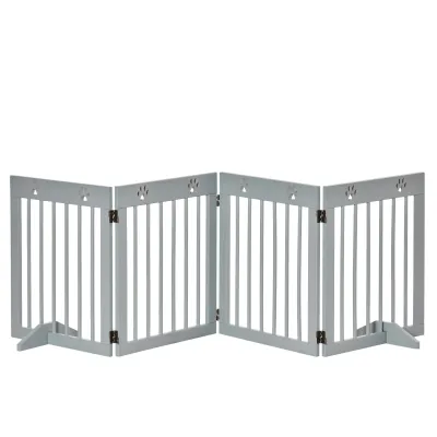 Hunde-Absperrgitter, Hundegitter, beidseitig faltbar, Pfotenmuster, abnehmbare Füsse, Hellgrau 204L x 30B x 61H cm