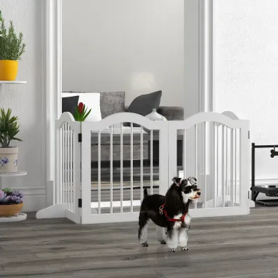 Faltbares Faltbares Hunde-Absperrgitter 4 Elemente, 203,5x29,5x61 cm, weiss, MDF/Massivholz