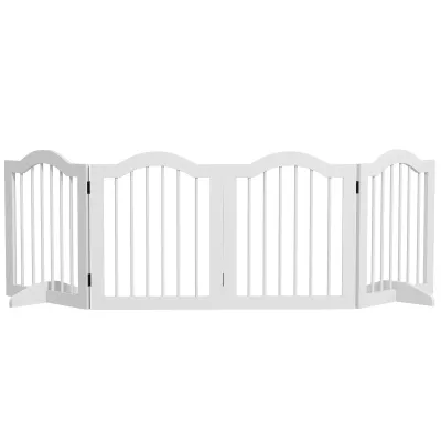 Faltbares freistehendes Hunde-Absperrgitter, 4 Elemente, MDF/Massivholz, Weiss 203,5L x 29,5B x 61H cm