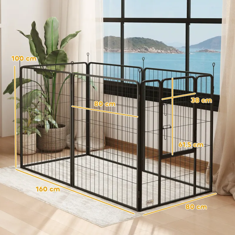 Welpenauslauf Kleintiergehege 6 Elemente, 100 cm hoch, grau, Stahl, faltbar, modular