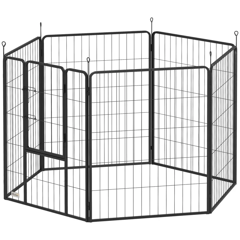 Welpenauslauf, Kleintiergehege, Hundegitter, 6 Elemente, Stahl, faltbar, Schwarz